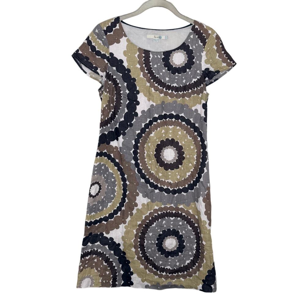 Boden Women’s 100% Linen Gray Brown Cap Sleeve Scoop Neck Dress Size 4